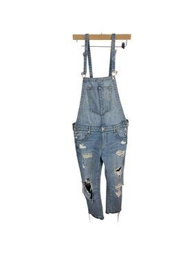 True Religion Katie Overalls Light Wash Distressed Denim Womens Medium WC740VL4
